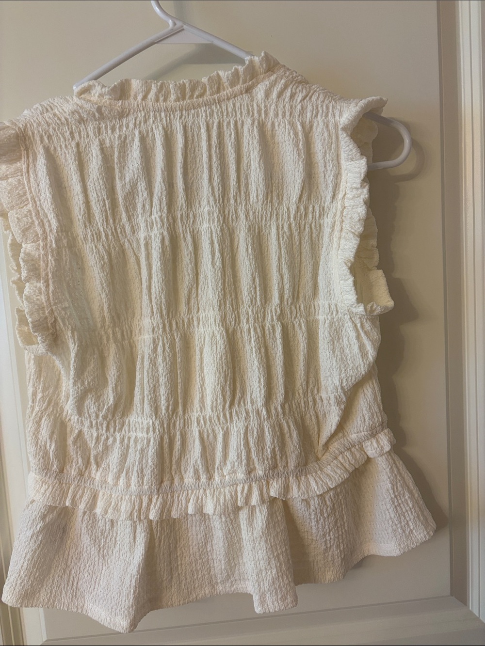 Time and Tru Cream Ruffle Tie-Front Peplum Tunic - Picture 5 of 5